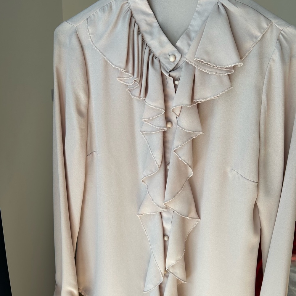 Lila Rose Tan Ruffled Bib Collar Blouse